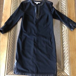 DVF black with leather trim midi-dress